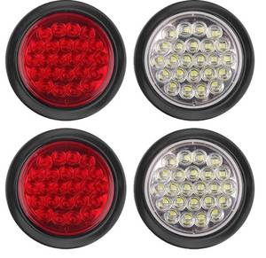 lot 27212 image: 4Pcs 4 Inch Round Led Stop Turn Tail Brake Backup Reverse Lights 24 LED Waterproof 4 Inch Round LED Trailer Tail Lights for Trucks RV WLights 12V (2Red2White)