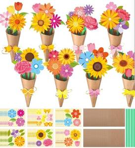 lot 27219 image: 24 Set Flower Bouquet Craft Kit Mothers Day DIY Flower Paper Crafts Colorful Make Your Own Gifts Craft for Teacher Appreciation Spring Mothers Day Handmade Project Home Classroom - Retail $15