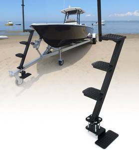 lot 221484 image: Retails for $160 Boat Trailer Steps, Heavy-Duty Trailer Tongue Steps with Safety Grab Handle, Fits 3 x 3 & 3 x 5, 450lbs Capacity (4 Step, Textured Tread)