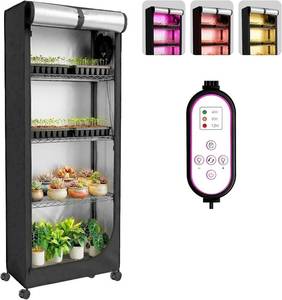 lot 401402 image: Retails for $153 Indoor Greenhouse with Grow Light - 5 Tier DIY Plant Shelf with Cover, 4 Pack 48W Full Spectrum Grow Lights with Timer & 3 Color Mode for Indoor Plants, Seed Starting, Seed Tray 22x11.8x61 Inches