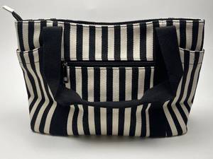 lot 103 image: Black and White Striped Canvas Tote Bag