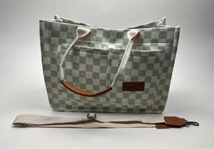 lot 105 image: Ayleyill Sage Green Checkered Canvas Tote Bag with Crossbody Strap