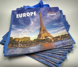 lot 119 image: Lot of Costco Travel Europe Reusable Tote Bags with Eiffel Tower Print
