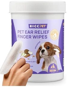 lot 4213 image: HICC PET Ear Cleaner Wipes for Dogs & Cats, Vet-Recommended Dog Ear Infection Treatment to Relief Itching & Inflammation, Remove Wax, Dirt & Stop Smelly, Cleaning Deodorizing Wipes 50ct(Unscented) - Retail $18