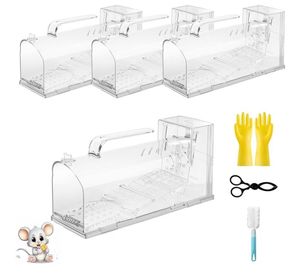 lot 4230 image: 2025 Humane Mouse Trap,Sensitive Catch and Release Mouse Trap IndoorOutdoor,4Pack Reusable Mice Trap Non Killer for Rat,No Touch Release,Small Rodent Capture Cage Includes Cleaning Brush,Clips,Gloves - Retail $22
