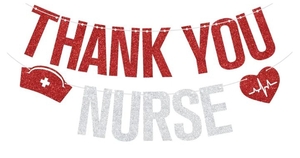 lot 4244 image: Red Glitter Thank You Nurse Banner, Happy Nurse Week We Appreciate You Nurses Bunting, Nurse Day Party Decorations Supplies - Retail $9