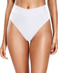 lot 4249 image: Tempt Me Women White High Waisted Bikini Bottom Crossover V Cut Bathing Suit Swim Bottom M - Retail $18