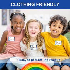 lot 4253 image: CATIFLIN 405pcs Name Tags Stickers - Waterproof Name Labels for Kids School Supplies & Daycare - 3x2 Blank Adhesive Labels for Baby Bottles, Clothing, Classroom - Elegant Bracket Shape, Blue Border - Retail $8