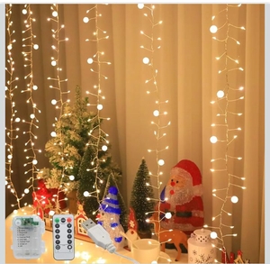 lot 4255 image: Copper Wire Firecracker Christmas Lights, 10FT 200LED Battery Operated Twinkle Firecracker Fairy String Lights with Remote, Silver Wire Light for Bedroom Dorm Wreath DIY Wedding Christmas Decoration - Retail $0