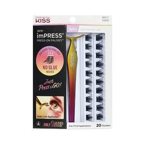 lot 4274 image: Kiss Impress Falsies Press On Self Adhesive Eyelashes, 12mm-14mm Glam Volume Press On Lashes, Black, No Glue Needed, Invisible Band, 20 Lash Clusters & Non-Stick Applicator - Spiky - Retail $21