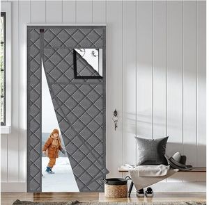 lot 4307 image: Detachable Window Magnetic Thermal Insulated Door Curtain Fits Door Size 38 x 80, Waterproof Cloth, Polyester Fiber Filling, Weatherproof, Windproof, Reduce Noise, Side Opening, Gray - Retail $50