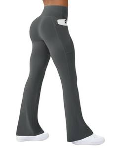 lot 4308 image: COPYLEAF Womens Yoga Pants with Pockets High Waisted Flare Leggings Bell Bottom Yoga Dress Pants Seamless Bootcut Pants(Dark Grey M) - Retail $20