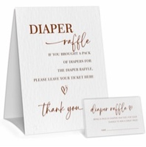 lot 4320 image: Baby Shower Diaper Raffle Sign, Diaper Raffle Tickets for Baby Shower, 1 Standing Sign & 50 Tickets, Minimalist Gender Neutral Tickets for Baby Shower Party Favor Decorations Supplies - Retail $0