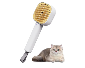 lot 4363 image: Cat Steam Brush, Self-Cleaning Steam Cat Brush with Large Capacity Tank, Steaming Dog Brush for Shedding Massaging Grooming, Cool Mist Only (Yellow) - Retail $0