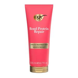 lot 4374 image: OGX Repair & Protect Bond Protein Repair 1-Minute Treatment Mask, Deep Conditioning Hair Mask Rapidly Repairs for Shiny, Smooth Hair That Lasts Between Washes, 6.7 fl. oz - Retail $10