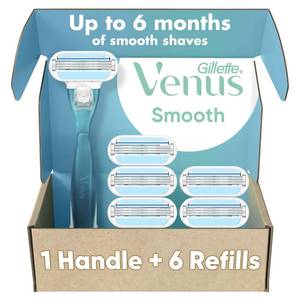 lot 2001 image: Gillette Venus Smooth Womens Razor Handle  6 Refills with Soft-Grip Gel Handle - Retail $20