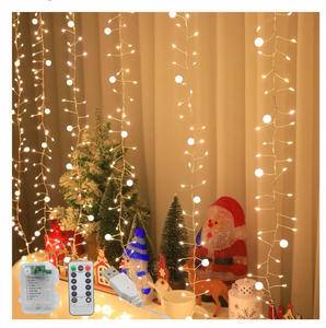 lot 2012 image: LED Curtain String Lights with Remote Control - Retail $12