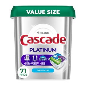 Cascade Platinum Dishwasher Pods, Dishwasher Detergent, Dish Detergent Soap, Fresh, 71 count - Retail: $23