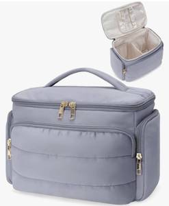lot 2030 image: WANDF Travel Toiletry Bag for Women, Wide-open Large Makeup Bag with Handle, Puffy Makeup Organizer for Toiletries, Cosmetics, Accessories, Essentials (Slate Blue) - Retail $22