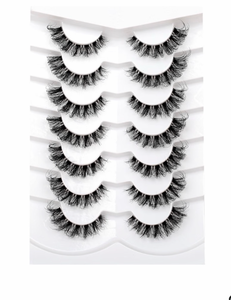 lot 2055 image: Fake Eyelashes Faux Mink Lashes Strips Cat Eye Wispy Volume Lashes D-Curly Clear-Band Natural 8D Extension Wispies 7 Pairs Pack - Retail $8