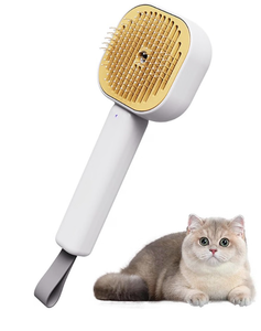 lot 2057 image: Cat Steam Brush, Self-Cleaning Steam Cat Brush with Large Capacity Tank, Steaming Dog Brush for Shedding Massaging Grooming, Cool Mist Only (Gray)  - Retail $0