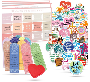 lot 2062 image: Christian Jesus Religious Scripture Stickers 211 Set, Bible Verse Stickers Waterproof for Faith Journaling Planner Laptop Vision Board Scrapbook Gifts (105 Sticker  75 Bible Tabs  31 Bookmarks) - Retail $0