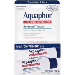 lot 2066 image: Aquaphor Healing Ointment Advanced Therapy Skin Protectant, Dry Skin Body Moisturizer, 0.35 Oz Tube, Pack of 2 - Retail $7