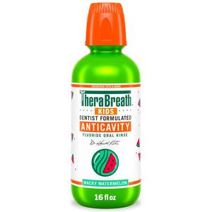 lot 2088 image: TheraBreath Kids Organic Wacky Watermelon Mouthwash with Fluoride, Anticavity, Dentist Formulated, 16 Fl Oz