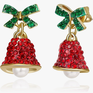 lot 2091 image: Red Crystal Bell Christmas Hat Earrings for Women, Santa Claus & Christmas Tree Dangle Drop Earrings with Sparkling Rhinestones - Retail $8