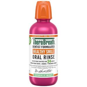 lot 2095 image: TheraBreath Anticavity Alcohol-Free Mouthwash  Mouthrinse with Fluoride  Sparkle Mint  16 fl oz - Retail $0