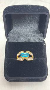 lot 18 image: Gold-Tone Blue Stone and Crystal Cocktail Ring