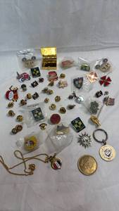 lot 20 image: Large Collection of Masonic and Shrine Fraternal Pins, Medals, and Accessories