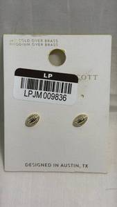 lot 52 image: Kendra Scott oval stud earrings crafted in 14K gold over brass with rhodium over brass accents