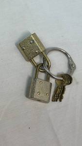 lot 54 image: Small Brass Padlock Set with Keys