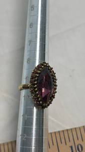 lot 59 image: Marquise Purple Rhinestone Cocktail Ring Gold Tone
