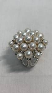 lot 68 image: Faux Pearl Cluster Scarf Ring with Crystal Accents