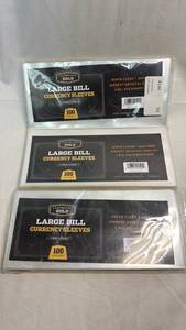 lot 103 image: Cardboard Gold Large Bill Currency Sleeves 100-Count (3 Packs)