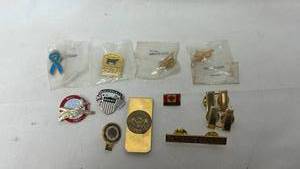 lot 104 image: Mixed Lapel Pin Collection with Air Force One Money Clip