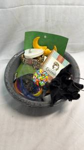 lot 115 image: Mixed Lot of Jewelry, Accessories and Novelty Items in Metal Bowl