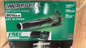 lot 141 image: Masterforce 80V Max Brushless Cordless Leaf Blower with Battery and Charger