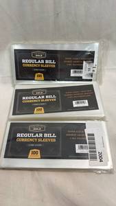 lot 159 image: Cardboard Gold Regular Bill Currency Sleeves 3-Pack 100 Count Each