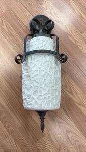 lot 170 image: Wrought Iron Pendant Light with Textured Milk Glass Shade