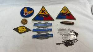 lot 187 image: WWII US Army Military Grouping - Dog Tags, Patches, CIB Badges & Insignia