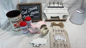 lot 199 image: Farmhouse Kitchen Decor Collection with Pig Theme