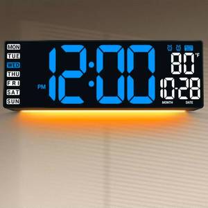 lot 519 image: 16.5 Large Digital Wall Clock with Remote Control, Auto-Dimming LED Display with Date Temp, Big Number Wall Mount Decor Clock for Seniors, Classroom, Dorm, Home, Office, Gym Blue - Retail $0