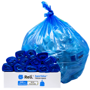 lot 533 image: Reli. 16-25 Gallon Trash Bags  16 Gallon 23 Gallon Recycling Blue Garbage Bags (240 Bags) - Retail $61
