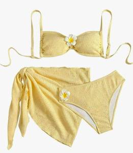 lot 536 image: WDIRARA Womens Plus Size 3 Piece Swimsuit 3D Floral Bikini Set with Cover Up Skirt, 1XL  - Retail $0