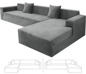 lot 545 image: 2026 Soft Velvet Sectional Couch Covers, Luxury Plush Slipcovers with Elastic Bottom for L Shape Sectional Sofa, 2 Pcs Pet Friendly Protector (3 Seat Couch  3 Seat Chaise, Grey) - Retail $0