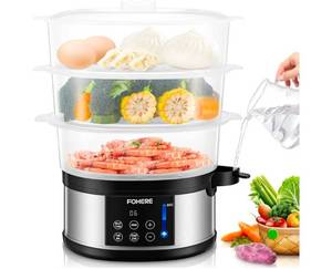 lot 549 image: PRE OWNED, SEE PHOTOS FOHERE Food Steamer for Cooking,13.7QT Vegetable Steamer with Stackable 3 Tiers BPA-Free Baskets,800W Electric Steamer Pot 60-Minute Timer, 24H Delay Start Timer for Veggies Seafood Rice - Retail $0