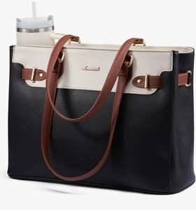 lot 558 image: LOVEVOOK Laptop Tote Bag for Women Work, Teacher Tote Bag with Large Cup Holder, Waterproof Leather Computer Bag - Retail $0
